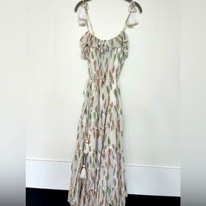 White dress with oil spill color leaf.